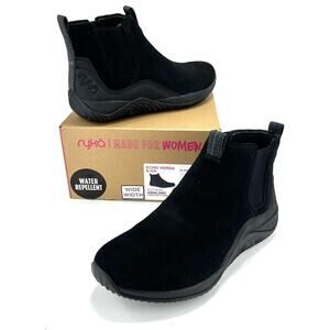 Ryka Echo Versa Women Black Flat Bootie Sz 7.5 Suede Water-Repellent Lightweight